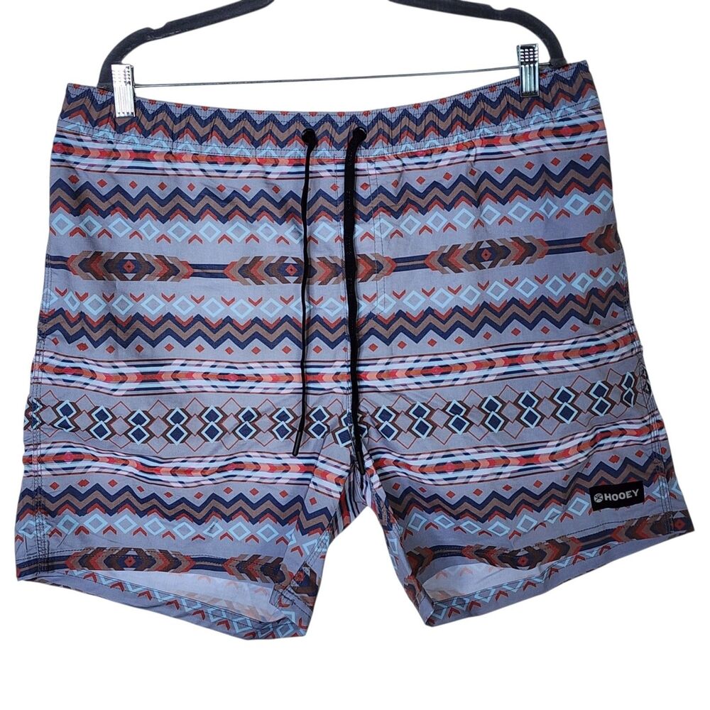 Hooey Board Shorts Mens XXL Gray Aztec Southwestern Drawstring Swim Trunks